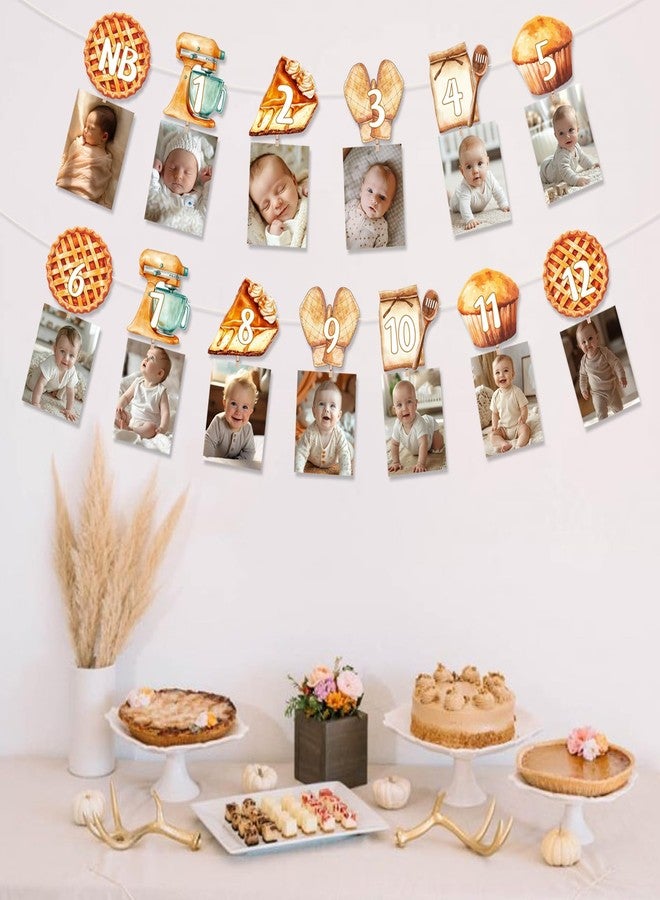 Balterever Cutie Pie 1st Birthday Decoration Pie Monthly Photo Banner, Brown, 13 Pieces, 6.3x8.3 Inches, Sturdy Paper, No Assembly Required, Perfect for Baking Cookie Theme Parties - Image 2