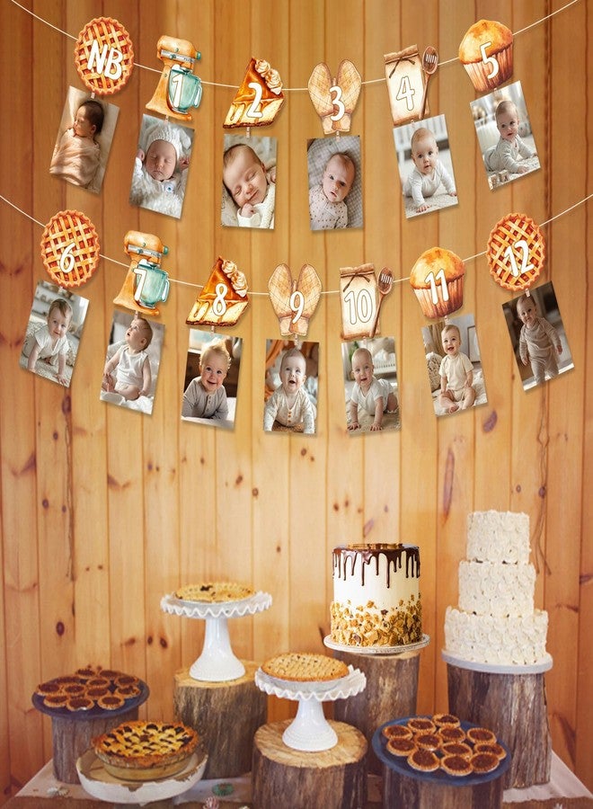 Balterever Cutie Pie 1st Birthday Decoration Pie Monthly Photo Banner, Brown, 13 Pieces, 6.3x8.3 Inches, Sturdy Paper, No Assembly Required, Perfect for Baking Cookie Theme Parties - Image 3
