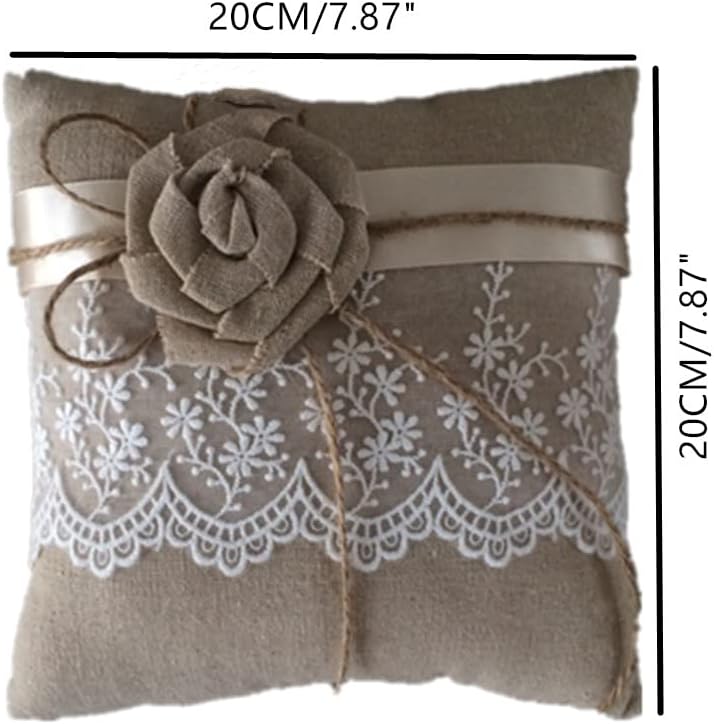 Yuudar Rustic Burlap Flower Girl Basket, Vintage Wedding Jute Basket with Pearl Double Love Heart Bowknot For Vintage Wedding Ceremony Party Decoration (Bowknot Pillow Basket) - Image 3