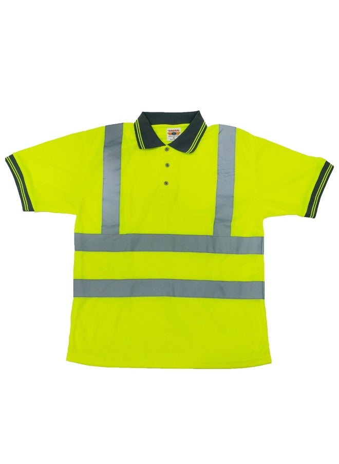 TAHA Safety Dry Fit Material Polo  Shirt with Reflective Strips | 100% Polyester for Industrial Use & Hazardous Environments  | Yellow  | Size-M  - Image 1