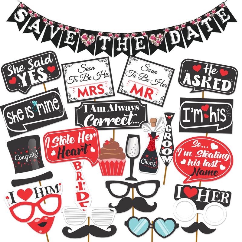 Wobbox Pre-Wedding Party Props and Banner, Pre Wedding Party Decorations Kit (21Pc)(FP3645) - Image 1