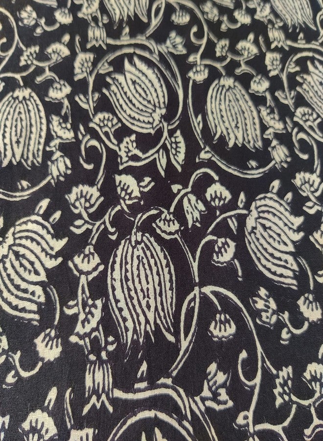 AVKA Studio Craftbot Hand Block Print Fabric by the yard - PRECUT 5 yards 42 Inch Width - 100% Cotton Material - Black and Cream Floral Pattern - Light Weight Indian Cloth for making Summer Dress tops project etc - Image 4