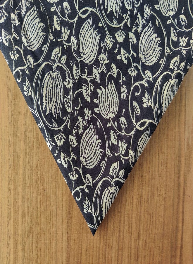 AVKA Studio Craftbot Hand Block Print Fabric by the yard - PRECUT 5 yards 42 Inch Width - 100% Cotton Material - Black and Cream Floral Pattern - Light Weight Indian Cloth for making Summer Dress tops project etc - Image 2