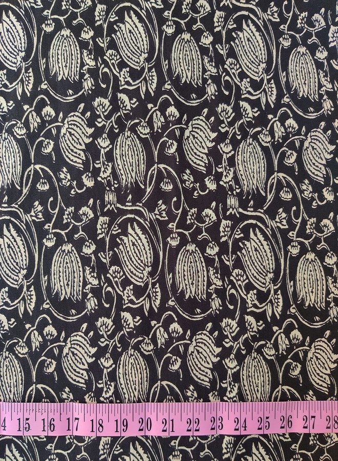 AVKA Studio Craftbot Hand Block Print Fabric by the yard - PRECUT 5 yards 42 Inch Width - 100% Cotton Material - Black and Cream Floral Pattern - Light Weight Indian Cloth for making Summer Dress tops project etc - Image 5