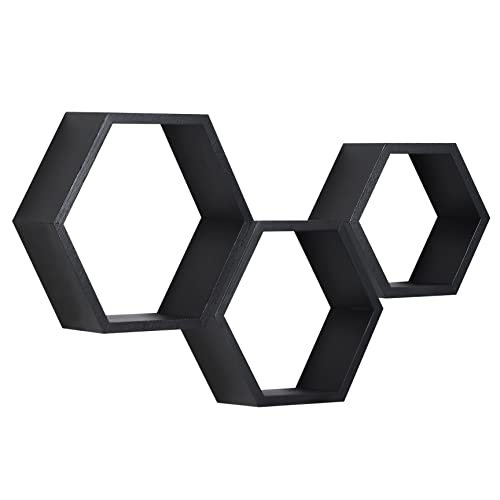 PHOENANCEE Hexagon Floating Shelves,Honeycomb Shelves Set of 3,Wall Mounted Wood Farmhouse Hexagonal Storage Shelf for Bathroom, Kitchen, Bedroom, Living Room - Image 1