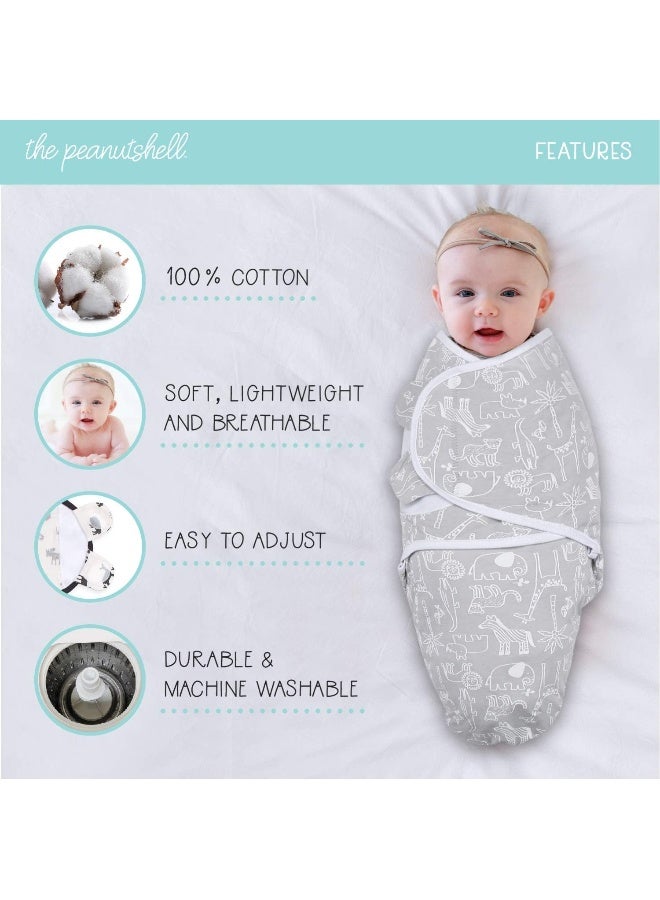 The Peanut Shell Baby Swaddle Blankets for Boys or Girls, Grey Safari Animals & Stars, 3 Pack Wrap Set (Small/Medium) - Image 2