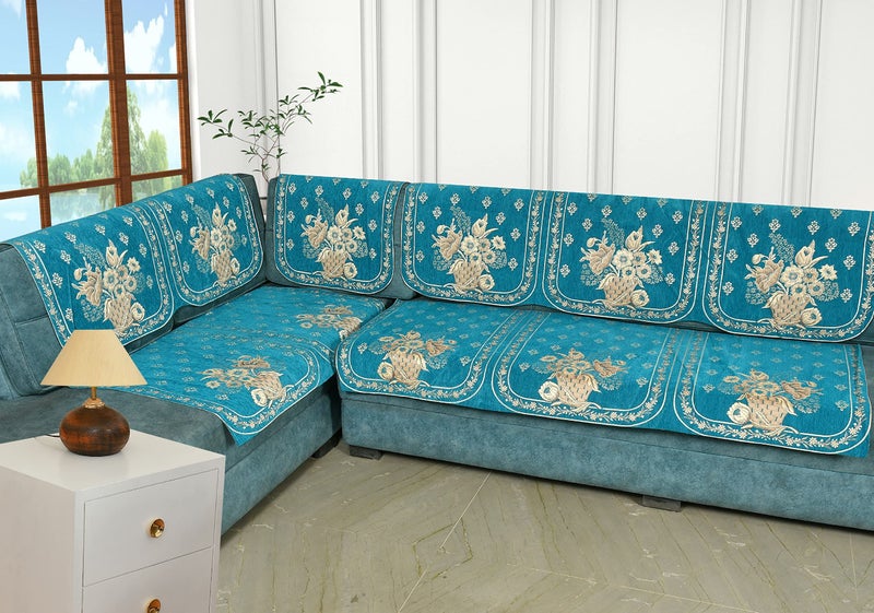 SAWNA HOMES Velvet L Shape Sofa Covers Set - Premium 6 Seater Sofa Slip Protector Covers for Living Room Decor - Exclusive Royal Look Heavy Fabric Slip Protector for Long Couch, Sky Blue - Pack of 6 - Image 4
