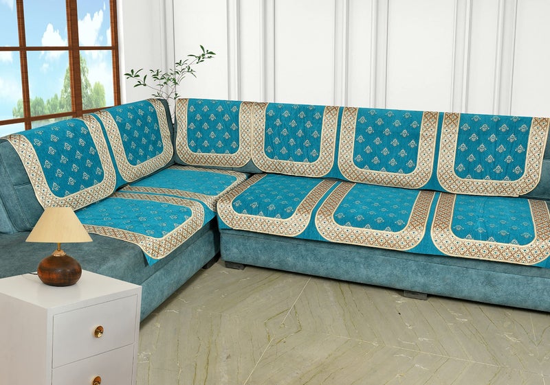 SAWNA HOMES Velvet L Shape Sofa Covers Set - Premium 6 Seater Sofa Slip Protector Covers for Living Room Decor - Exclusive Royal Look Heavy Fabric Slip Protector for Long Couch, Sky Blue - Pack of 6 - Image 5