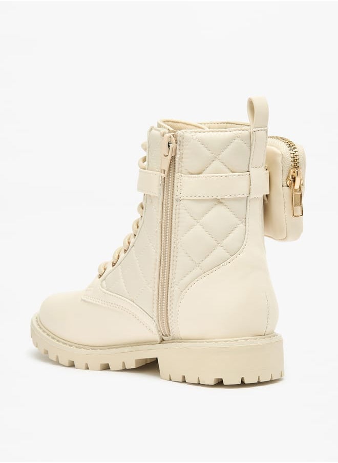 Little Missy Girls Quilted Boots with Side Pouch  - Image 3