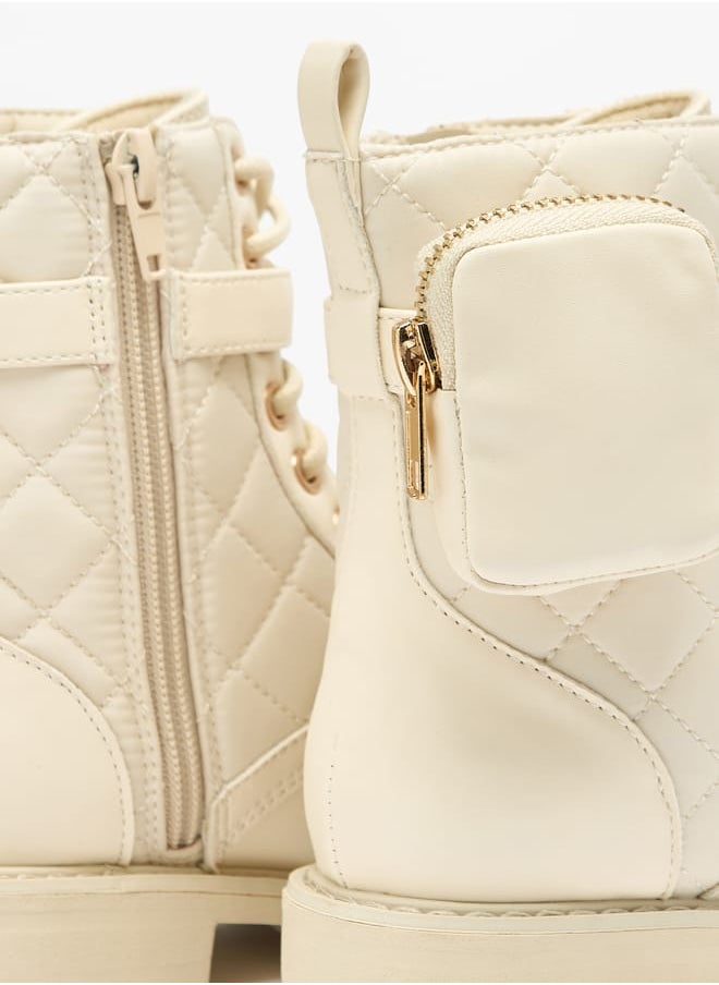 Little Missy Girls Quilted Boots with Side Pouch  - Image 4