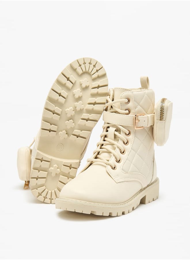 Little Missy Girls Quilted Boots with Side Pouch  - Image 5