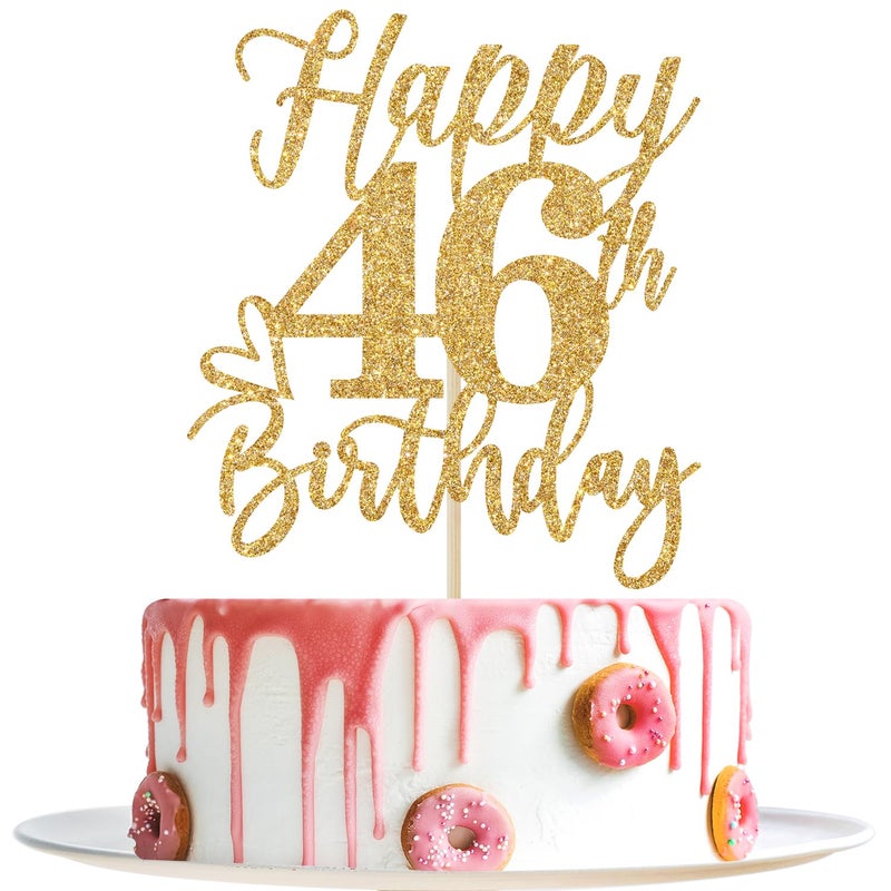 Yotawebery Happy 46th Birthday Cake Topper  46th Birthday Decorations  Cheers to 46 Years  Hello 46  46th Happy Birthday Party Supplies Gold Glitter - Image 1
