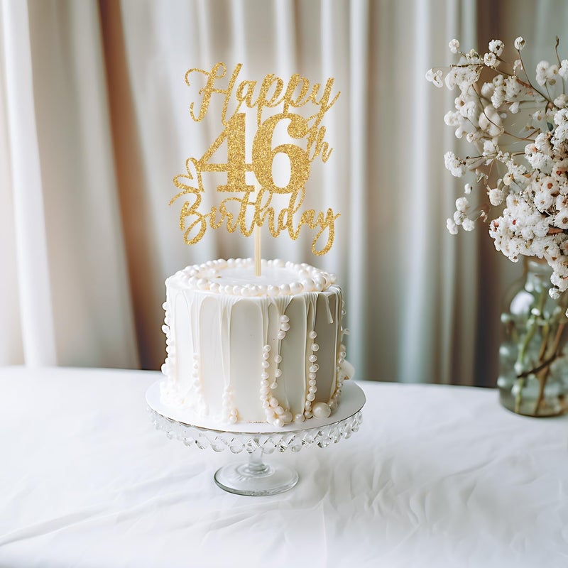 Yotawebery Happy 46th Birthday Cake Topper  46th Birthday Decorations  Cheers to 46 Years  Hello 46  46th Happy Birthday Party Supplies Gold Glitter - Image 4