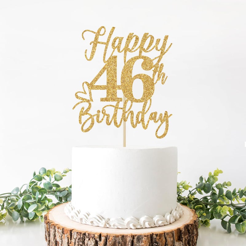 Yotawebery Happy 46th Birthday Cake Topper  46th Birthday Decorations  Cheers to 46 Years  Hello 46  46th Happy Birthday Party Supplies Gold Glitter - Image 2