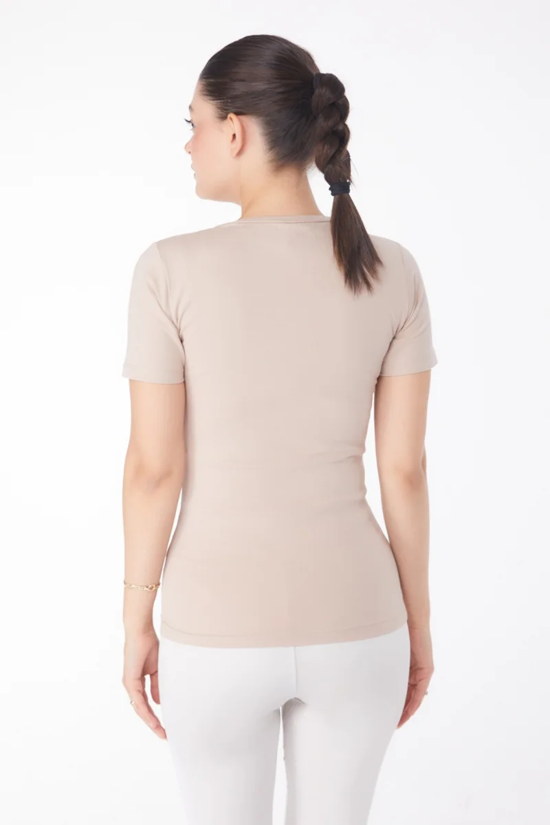 Tofisa Plain Crew Neck Women's Mink Short Sleeve T-Shirt - 25768