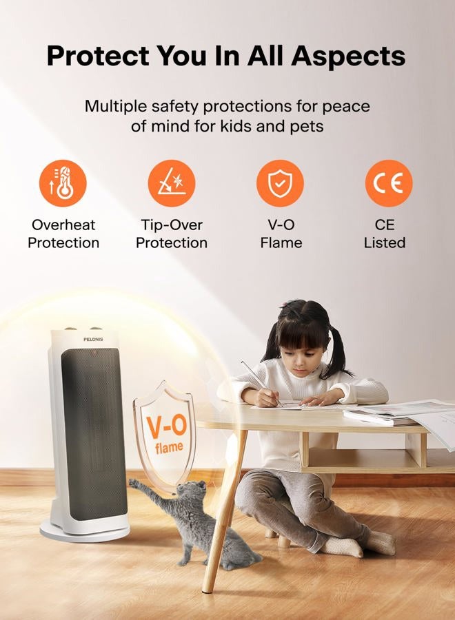 PELONIS PH-19J 1500W Fast Heating, Programmable Thermostat, Easy Control, Widespread Oscillation, Over Heating & Tip-over Switch Protection, 17.767.72inch, White - Image 4