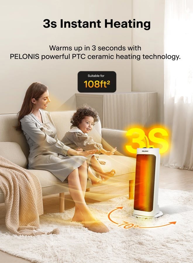 PELONIS PH-19J 1500W Fast Heating, Programmable Thermostat, Easy Control, Widespread Oscillation, Over Heating & Tip-over Switch Protection, 17.767.72inch, White - Image 2
