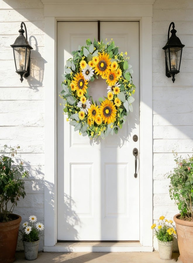 Vsonker 24" Sunflower Wreaths for Front Door, Greenery Summer Spring Front Door Wreath with Sunflowers and Eucalyptus for Indoor Outdoor Wall Window, Outside Floral Wreath Decor for Home Porch - Image 3