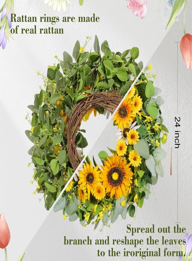 Vsonker 24" Sunflower Wreaths for Front Door, Greenery Summer Spring Front Door Wreath with Sunflowers and Eucalyptus for Indoor Outdoor Wall Window, Outside Floral Wreath Decor for Home Porch - Image 4