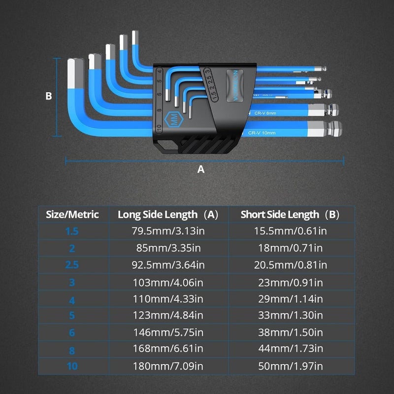 9PCS Allen Key Set, Metric Long Ball End Hex Key Set L-Key with Visible Coding for Bike Motorcycle Repair Furniture Assembly Household DIY 1.5mm-10mm - Image 2