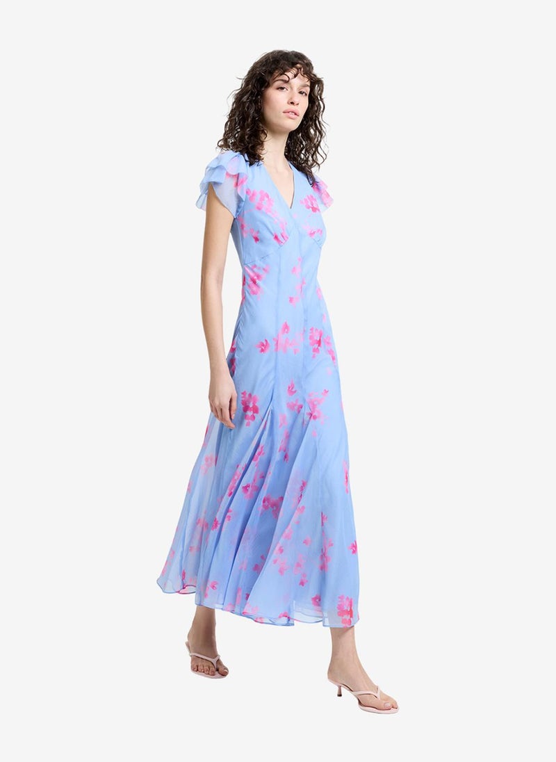 French Connection Women's Blue/Pink Multi Myla Hallie Crinkle Tea Dress - Image 2