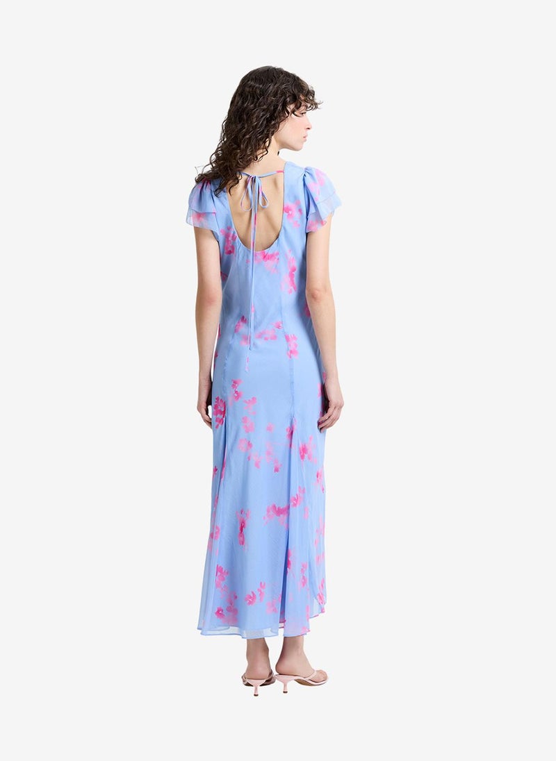 French Connection Women's Blue/Pink Multi Myla Hallie Crinkle Tea Dress - Image 3