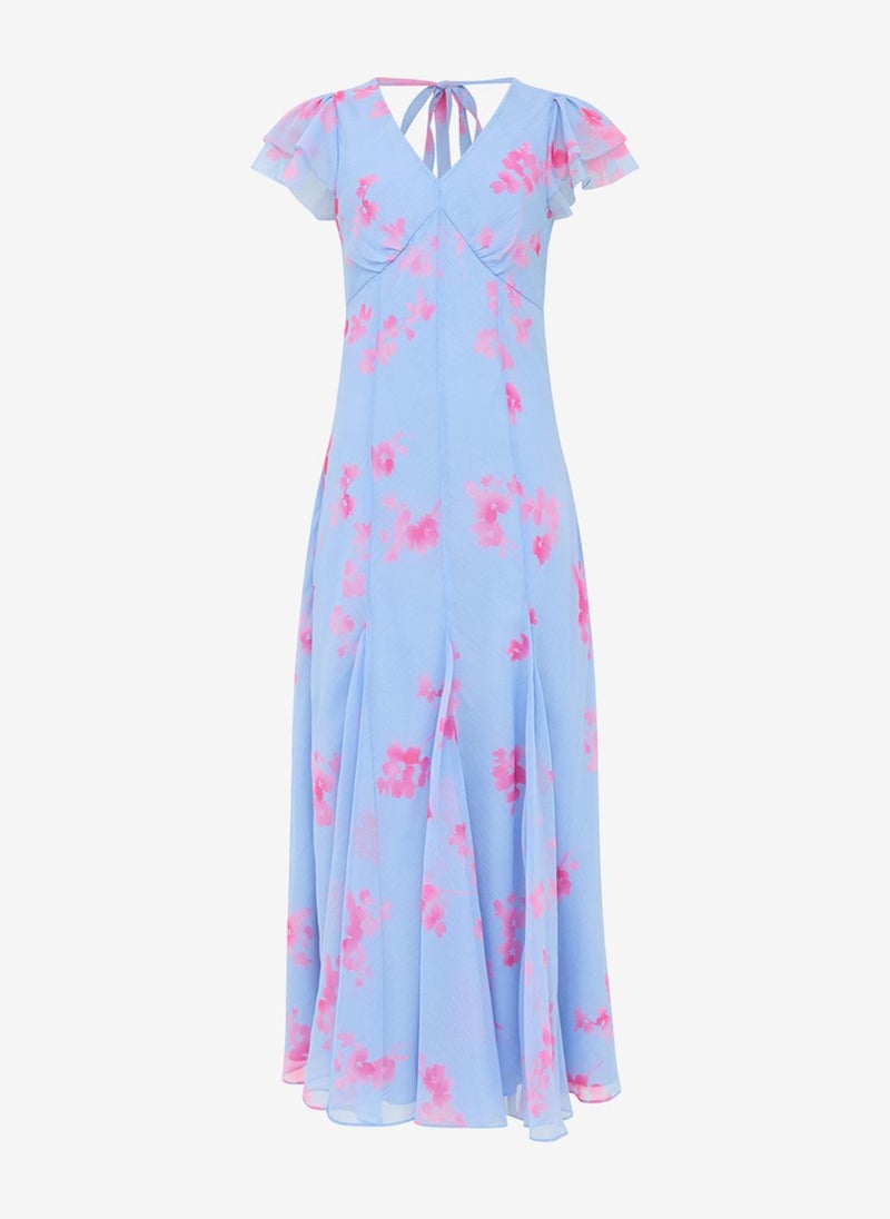 French Connection Women's Blue/Pink Multi Myla Hallie Crinkle Tea Dress - Image 5