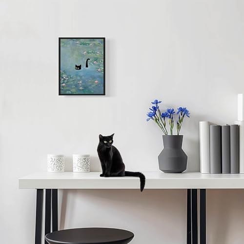 Hamduker Cat Wall Art Monet Prints Vintage Canvas Wall Art Funny Cat in Water Lilies Posters for Room Bedroom Living Room Bathroom Wall Decor Aesthetic (Size: 8''x10''x1pcs) - Image 3
