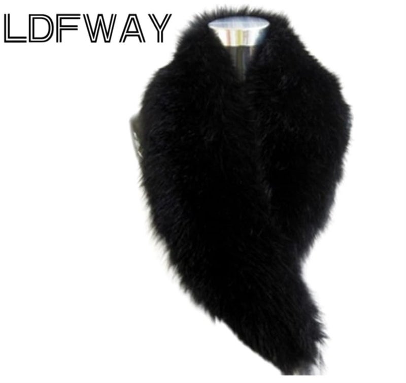 LDFWAY Women's Faux Fur Collar Scarf Wrap Stole Shawl Winter Neck Warmer (Black 100cm/39.4inch) - Image 2