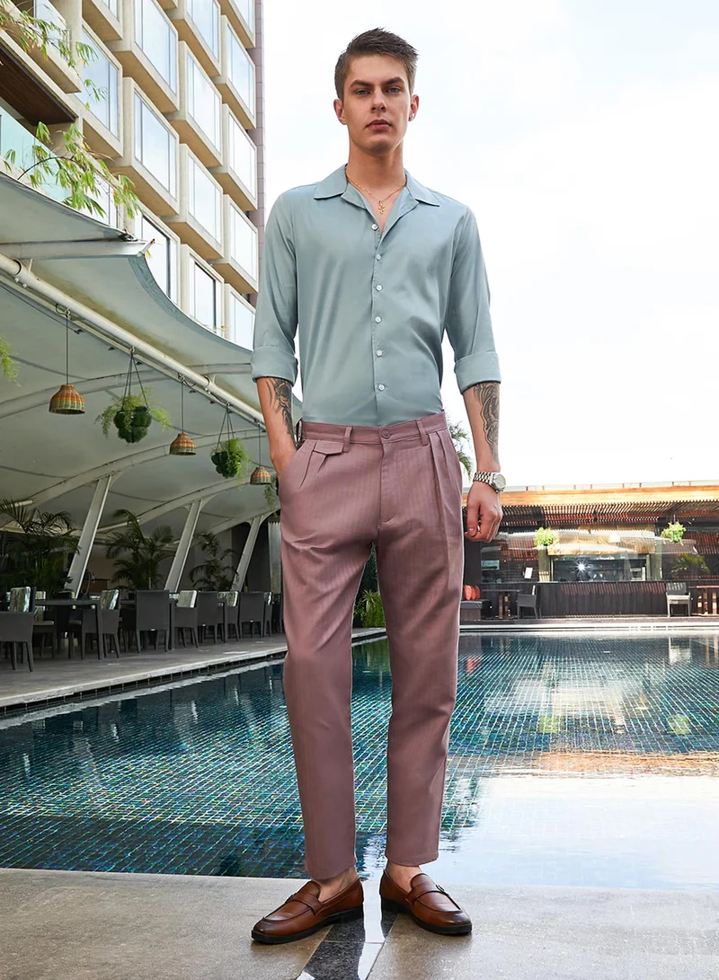 Campus Sutra Men's Nude Pink Striped Tailored Trousers
