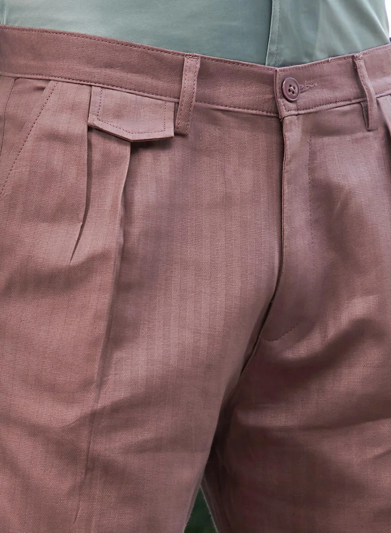 Campus Sutra Men's Nude Pink Striped Tailored Trousers