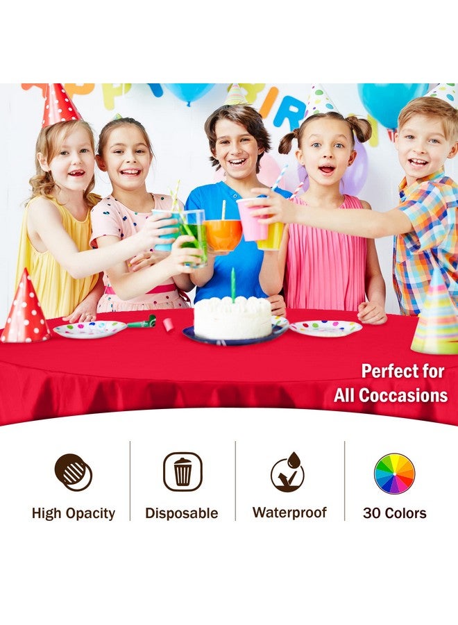إكسكويزت غطاء طاولة دائري بلاستيكي فاخر (١٢ قطعة) مقاس ٨٤ بوصة - أحمر - Image 4