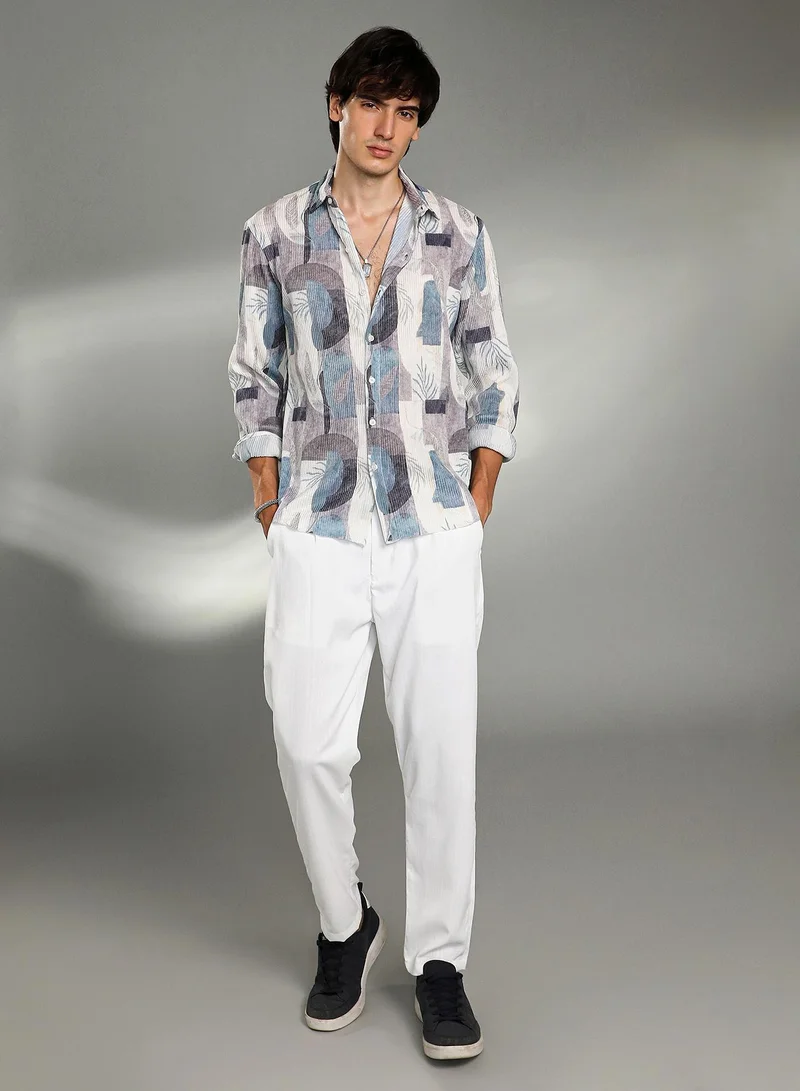 CAHOOT Icy Blue / Ivory White Men's Icy Blue & Ivory White Twig-Block Shirt for Men | Best Price UAE