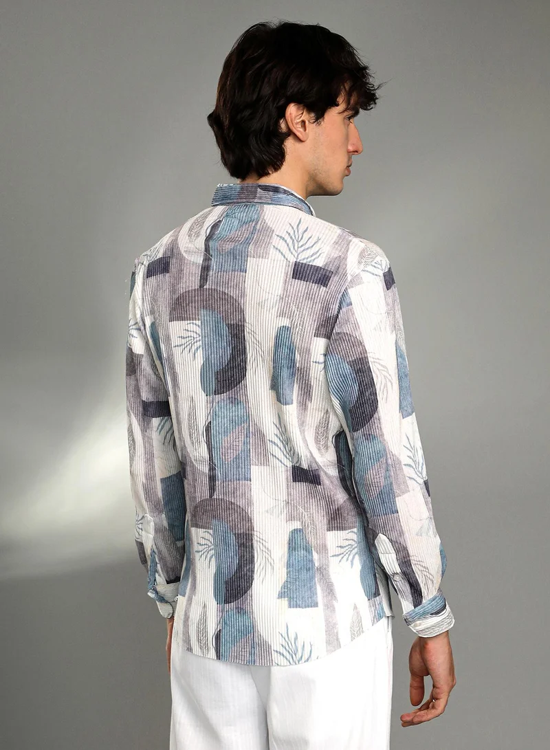 CAHOOT Icy Blue / Ivory White Men's Icy Blue & Ivory White Twig-Block Shirt for Men | Best Price UAE