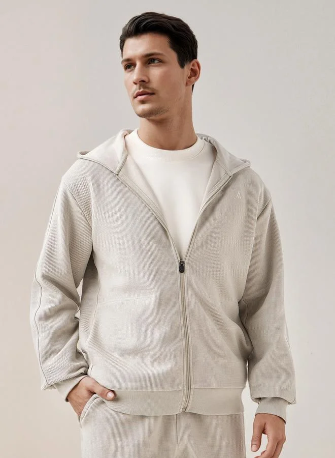 آكتف Waffle Textured Zip Through Hoodie with Zip Closure