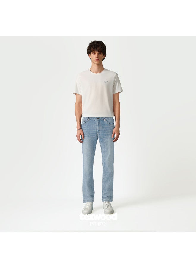 Texwood Apple Men's Jeans New Casual Long Pants High-quality Straight Slim Fit Light Blue 31 - Image 4