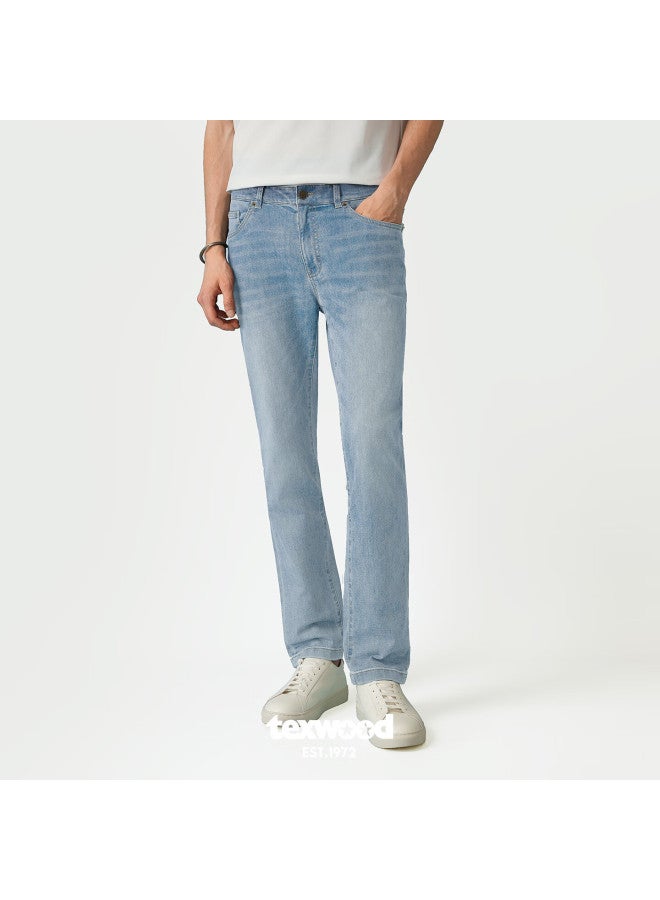 Texwood Apple Men's Jeans New Casual Long Pants High-quality Straight Slim Fit Light Blue 31 - Image 3
