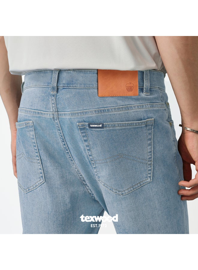 Texwood Apple Men's Jeans New Casual Long Pants High-quality Straight Slim Fit Light Blue 31 - Image 2