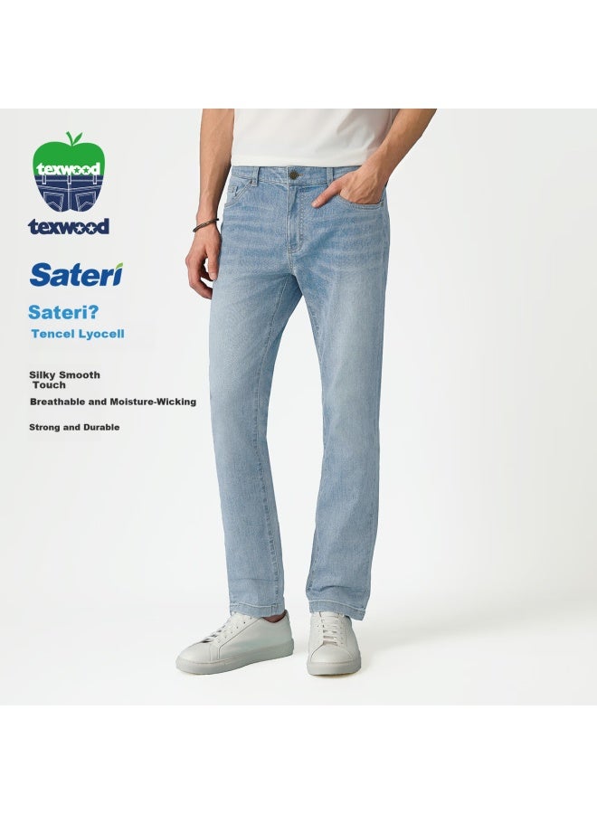 Texwood Apple Men's Jeans New Casual Long Pants High-quality Straight Slim Fit Light Blue 31 - Image 1