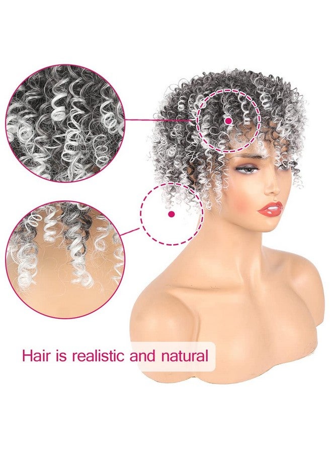 CINHOO Gray Curly Hair Topper For Thinning Hair With Bangs Clip On Ponytails For Black Women Mens Hair Piece Unite Hair Products Salt And Pepper Wigs For Women Toupee For Men(1B/Gray) - Image 5