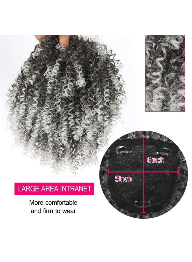CINHOO Gray Curly Hair Topper For Thinning Hair With Bangs Clip On Ponytails For Black Women Mens Hair Piece Unite Hair Products Salt And Pepper Wigs For Women Toupee For Men(1B/Gray) - Image 4