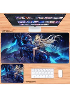 No Overlock Honkai Impact 3 Mouse Pad Extra Large Animation Kiana Dem Lisa Alicia Two-Dimensional Notebook-Color:90x40cm Thickness 3mm-Pattern:Navy Blue Tianyuan British Ride