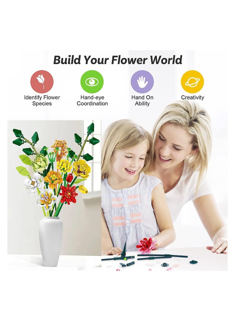 Zikra Flower Bouquet Building Kit Artificial Flower Building Blocks Decorative Creative Home Accessories Botanical Collection Set for Adults Not Compatible With LEGO 827 PCS - Image 5
