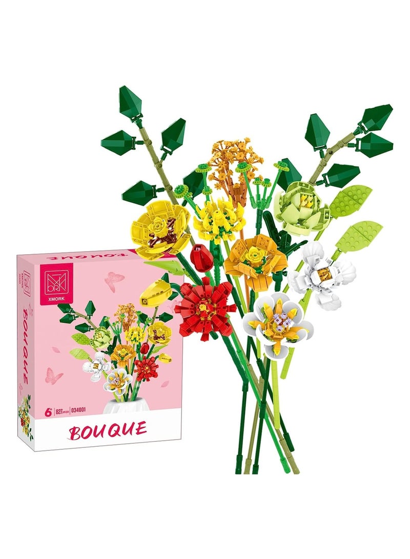 Zikra Flower Bouquet Building Kit Artificial Flower Building Blocks Decorative Creative Home Accessories Botanical Collection Set for Adults Not Compatible With LEGO 827 PCS - Image 1