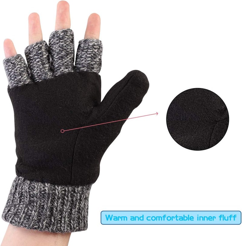 OMECHY Winter Knitted Fingerless Wool Gloves Thermal Insulation Warm Convertible Mittens Flap Cover for Men Women - Image 5