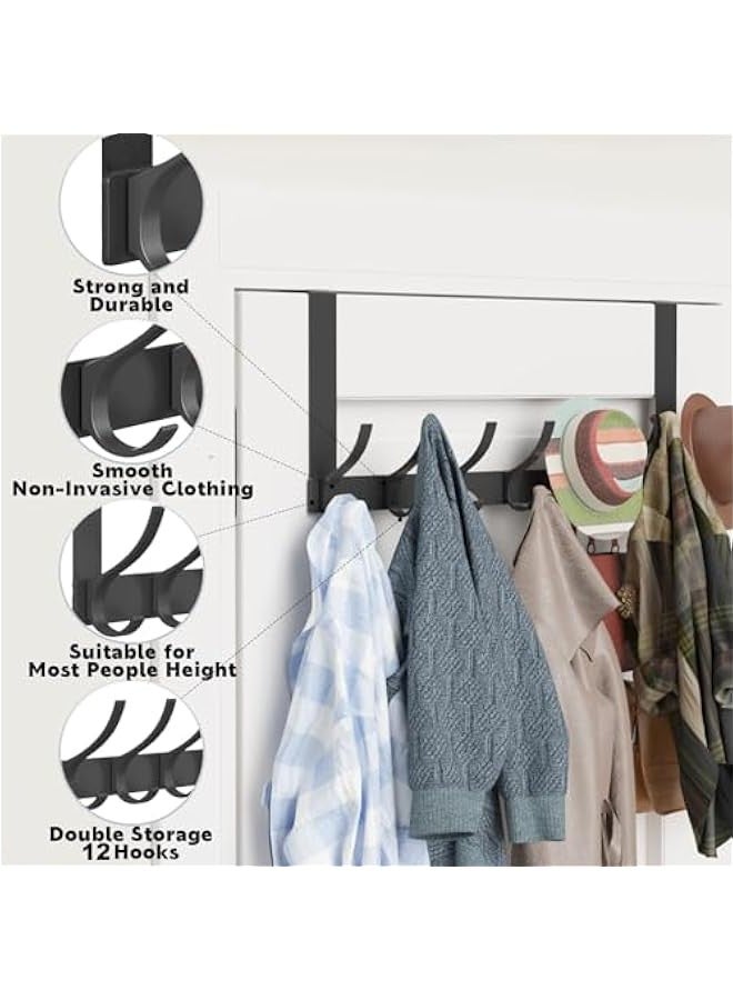TRASSLE Over The Door Hooks, Sturdy Door Hanger, Large Over The Door Towel Rack with 12 Hooks, Heavy Duty Easy to Install, for Bathroom, Bedroom，Kitchen，Hanging Towels, Coats (Black) - Image 3