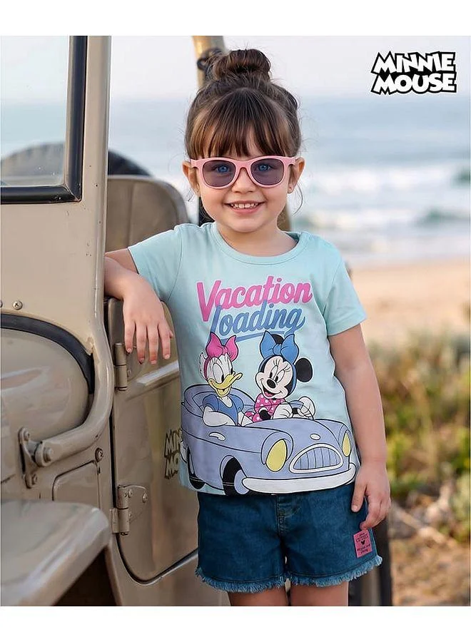 Babyhug Disney Babyhug Disney Single Jersey Knitted T-Shirt & Denim Shorts Set with Minnie & Friends Graphics - Blue