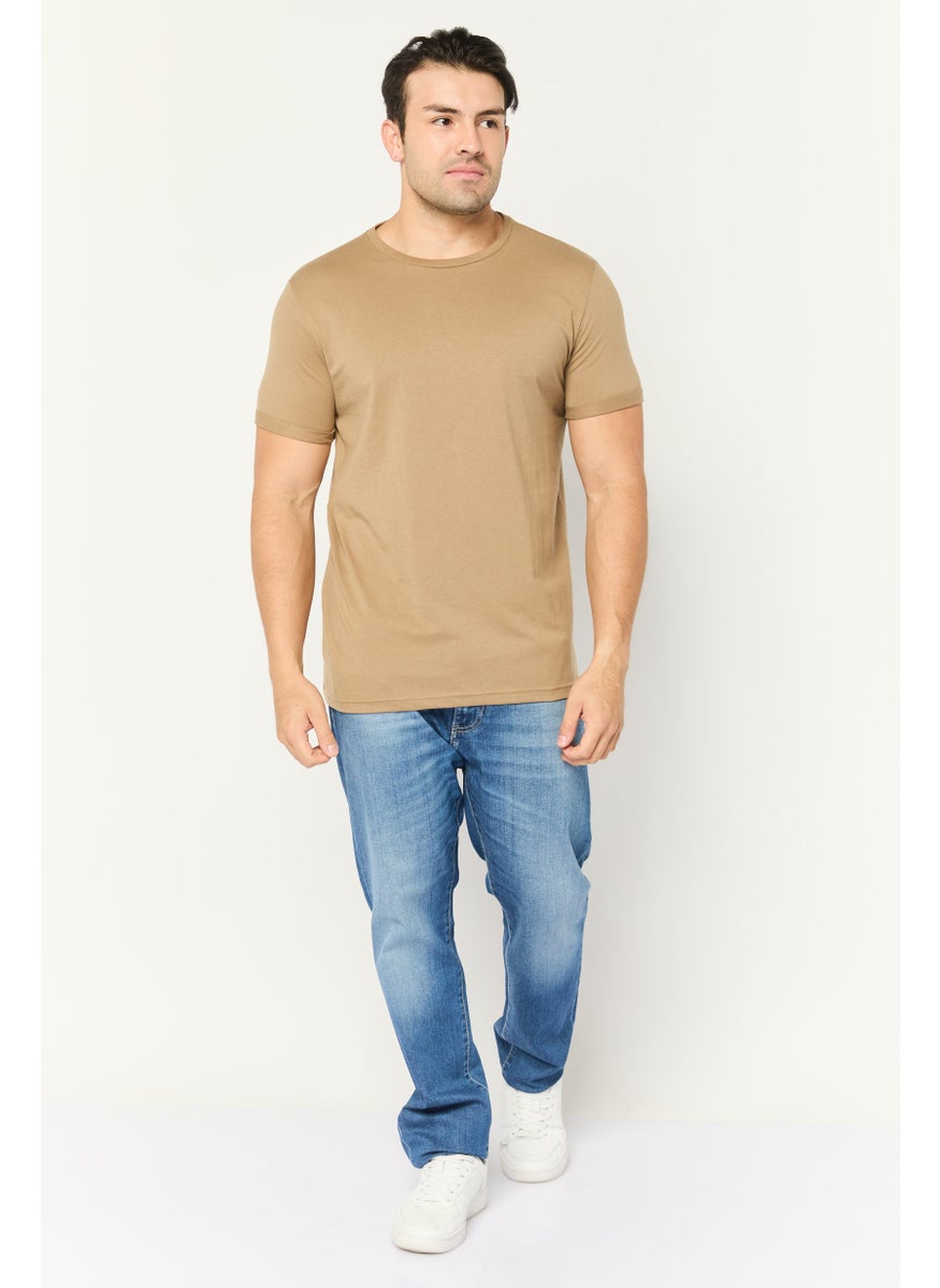 Peter Werth - Men Crew Neck Short Sleeve Stripe T-Shirt, Beige - Image 1