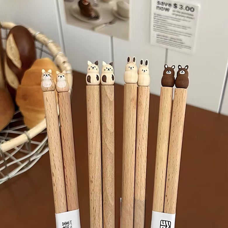 [Yuanjin bamboo] ins cute cartoon Beech chopsticks three-dimensional handmade products copyright products peer self-respect(Beech cat 18cm) - Image 5