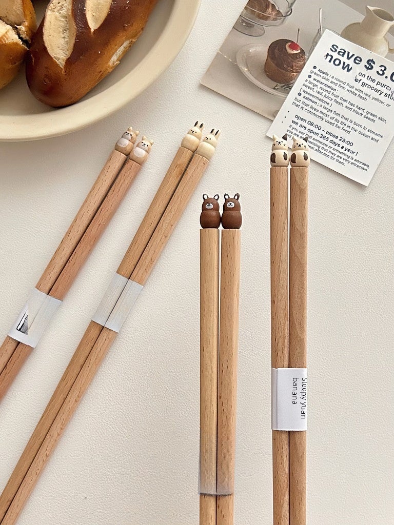 [Yuanjin bamboo] ins cute cartoon Beech chopsticks three-dimensional handmade products copyright products peer self-respect(Beech cat 18cm) - Image 4
